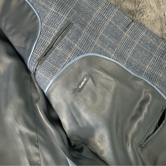 Joseph & Feiss Gold Wool 2 Button Blazer Navy Blue Plaid Pattern XL 44 R - Picture 8 of 14